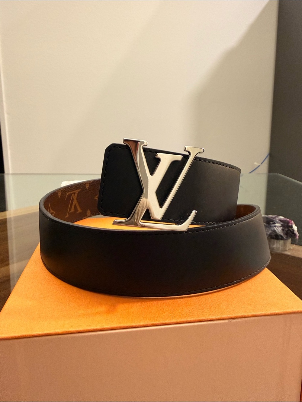 Louis Vuitton Black Leather LV Initiales Men's Belt with Silver Buckle